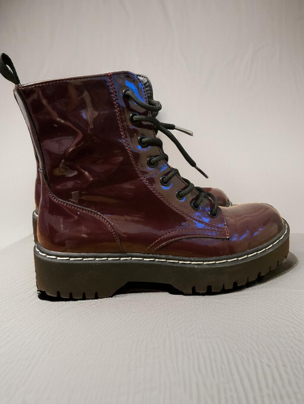 Sincerely Jules Burgundy Harley Lace-Up Combat Boots 8.5 - Picture 3 of 7